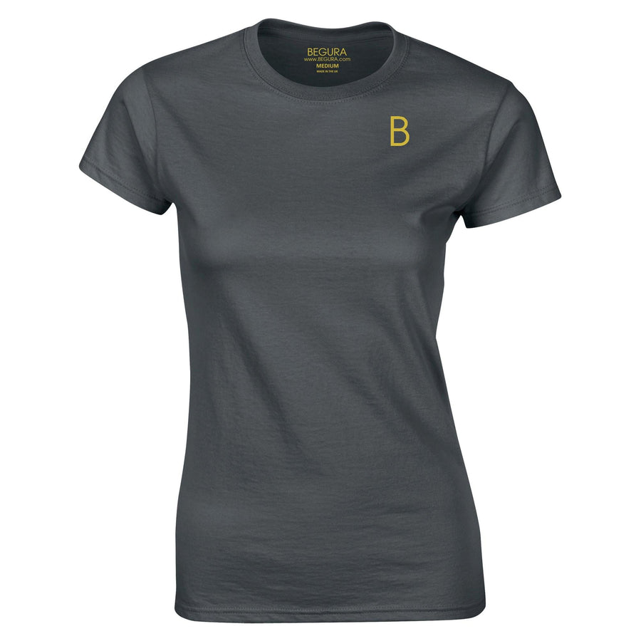 B Logo Charcoal Ladies Fitted T-Shirt - BEGURA
